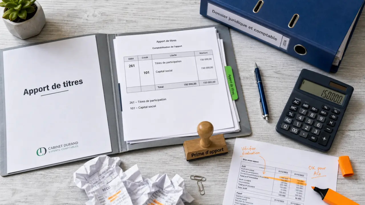 Comptabilisation apport de titres à une société holding : comptes 261 101 et prime d’apport