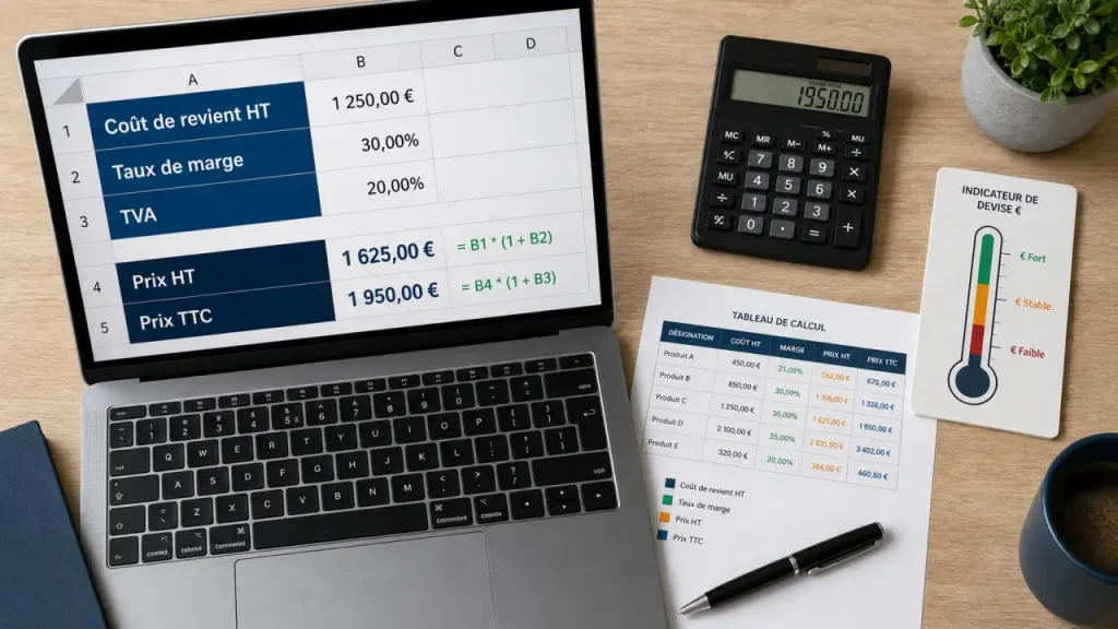 Prix de vente HT sans erreur : un tableau gratuit pour calculer coût de revient, marge et marque