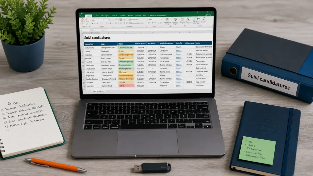 Tableau excel recherche emploi : suivi candidatures et relances