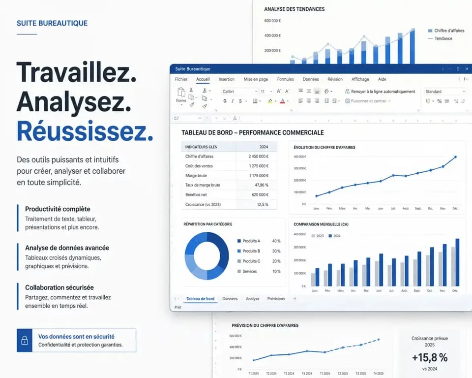 Illustration conceptuelle sur la formation en ligne bureautique et la montée en compétences professionnelles