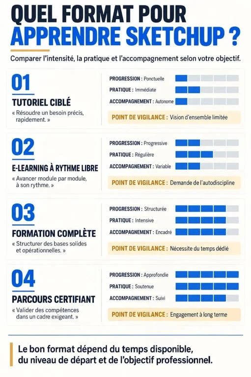 Infographie comparative des formats de formation SketchUp en ligne