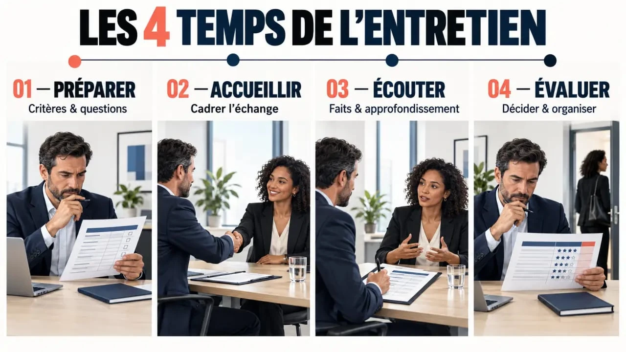 Comment mener un entretien d'embauche en quatre étapes, de la préparation à l'évaluation