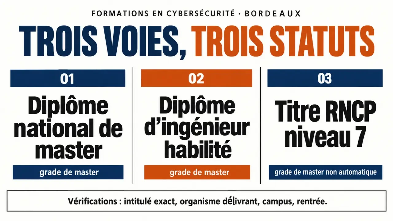 Master cybersécurité Bordeaux : distinguer diplôme national, diplôme d’ingénieur et titre RNCP niveau 7