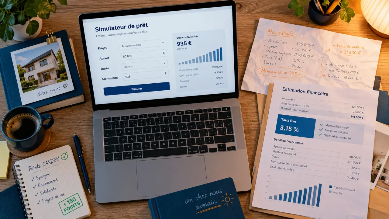 Prêt immobilier CASDEN simulation : calcul de mensualités et taux fixe